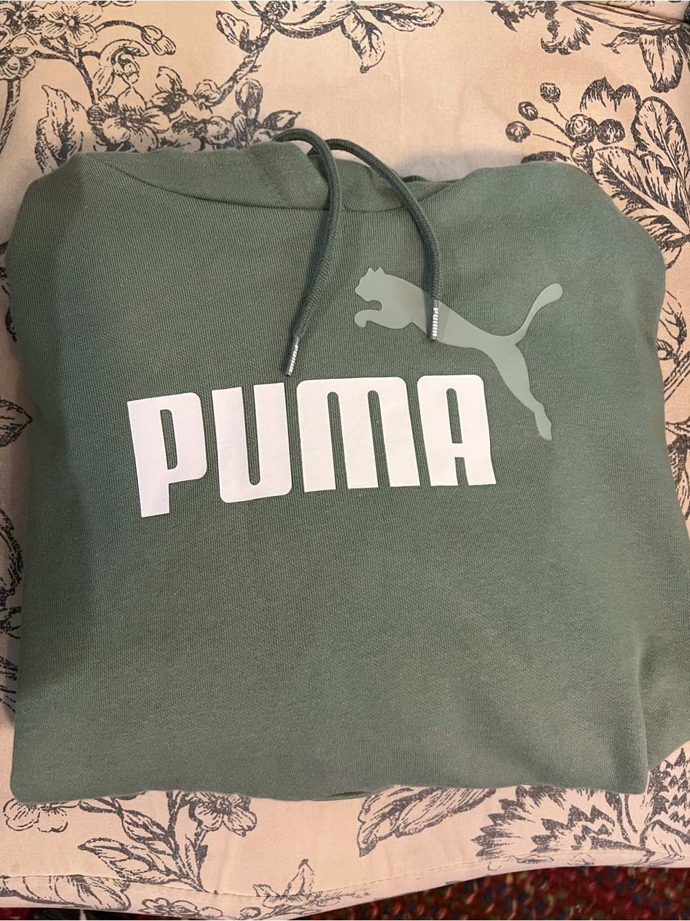 Puma Men's Crewneck Hoodie in Sage Green with White Logo